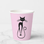 Whimsical Skinny Black Cat Roze Papieren Bekers (Voorkant)