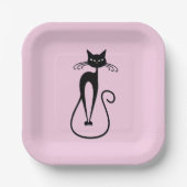 Whimsical Skinny Black Cat Roze Papieren Bordje (Voorkant)