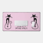 Whimsical Skinny Black Cat Roze Persoonlijk Bureaumat (Keyboard & Muis)
