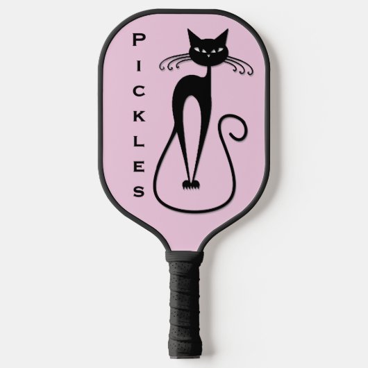 Whimsical Skinny Black Cat Roze Persoonlijk Pickleball Paddle (Voorkant)