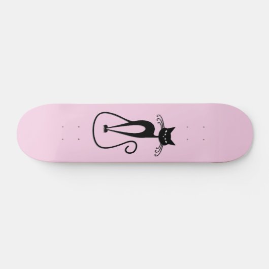 Whimsical Skinny Black Cat Roze Persoonlijk Skateboard (Horizontaal)