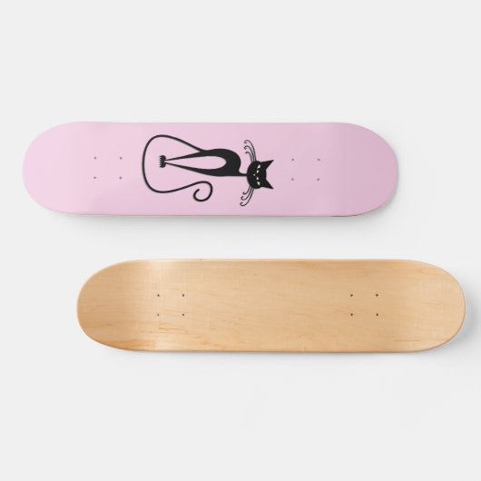 Whimsical Skinny Black Cat Roze Persoonlijk Skateboard (Horizontaal)