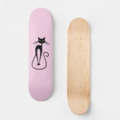 Whimsical Skinny Black Cat Roze Persoonlijk Skateboard (Voorkant)