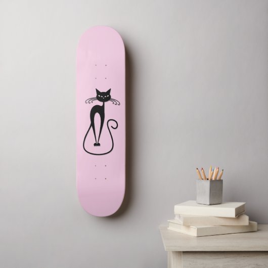 Whimsical Skinny Black Cat Roze Persoonlijk Skateboard (Muurkunst)