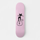 Whimsical Skinny Black Cat Roze Persoonlijk Skateboard (Voorkant)