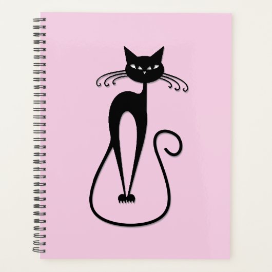 Whimsical Skinny Black Cat Roze Planner (Voorkant)
