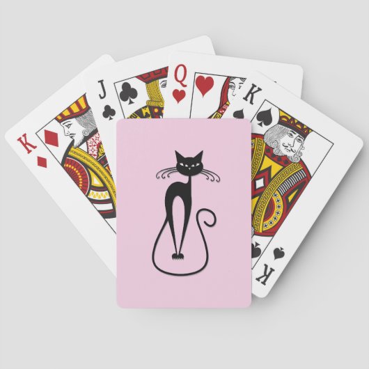 Whimsical Skinny Black Cat Roze Pokerkaarten (Achterkant)