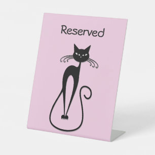 Whimsical Skinny Black Cat Roze Reclamebord Met Voetstuk