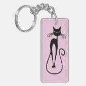 Whimsical Skinny Black Cat Roze Sleutelhanger (Voorkant Links)