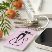 Whimsical Skinny Black Cat Roze Sleutelhanger (Voorkant Rechts)