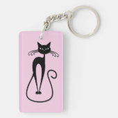 Whimsical Skinny Black Cat Roze Sleutelhanger (achterkant)
