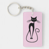 Whimsical Skinny Black Cat Roze Sleutelhanger (Voorkant)