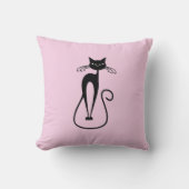 Whimsical Skinny Black Cat Roze Solid Side Kussen (Voorkant)