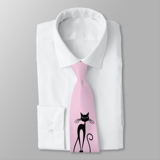 Whimsical Skinny Black Cat Roze Stropdas (Gebonden)