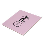 Whimsical Skinny Black Cat Roze Tegeltje (Zijkant)