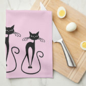 Whimsical Skinny Black Cat Roze Theedoek (Quarter Fold)