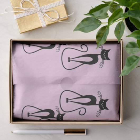 Whimsical Skinny Black Cat Roze Tissuepapier (Geschenk)