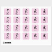 Whimsical Skinny Black Cat Roze Vierkante Sticker (Vel)