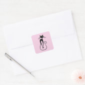 Whimsical Skinny Black Cat Roze Vierkante Sticker (Envelop)