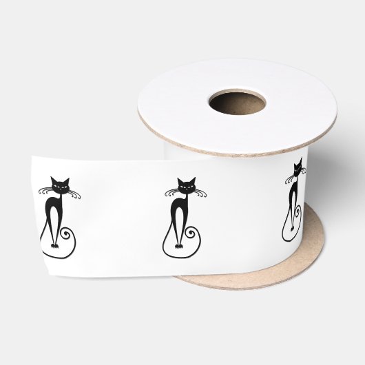 Whimsical Skinny Black Cat Satijnen Lint (Spoel)
