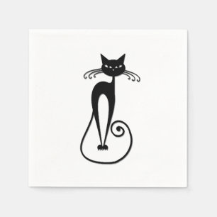 Whimsical Skinny Black Cat Servet