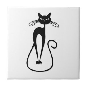 Whimsical Skinny Black Cat Tegeltje