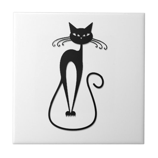 Whimsical Skinny Black Cat Tegeltje (Voorkant)