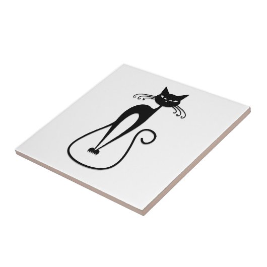 Whimsical Skinny Black Cat Tegeltje (Zijkant)