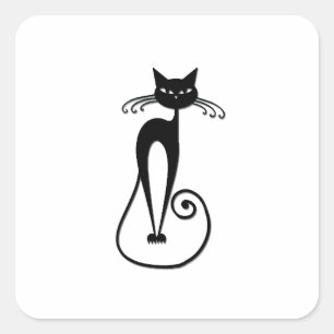 Whimsical Skinny Black Cat Vierkante Sticker