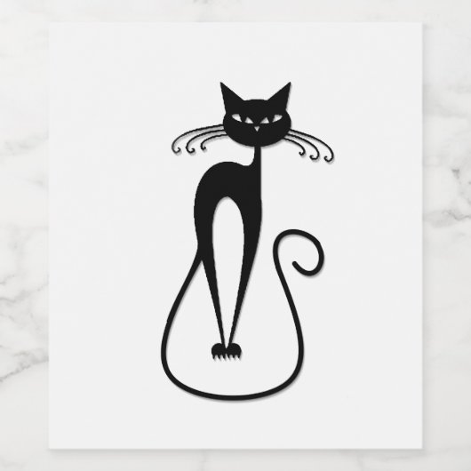 Whimsical Skinny Black Cat Wijn Etiket (Enkel label)