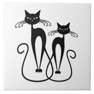 Whimsical Skinny Black Cats Tegeltje