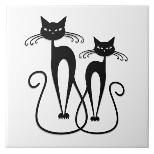 Whimsical Skinny Black Cats Tegeltje (Voorkant)
