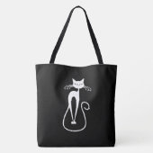 Whimsical Skinny White Cat Canvas tas (Achterkant)