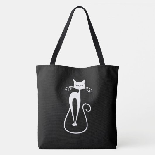 Whimsical Skinny White Cat Canvas tas (Achterkant)
