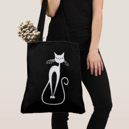 Whimsical Skinny White Cat Canvas tas