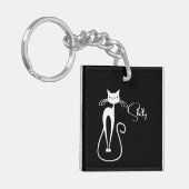 Whimsical Skinny White Cat Persoonlijk Sleutelhanger (Voorkant Links)