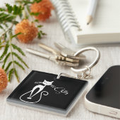 Whimsical Skinny White Cat Persoonlijk Sleutelhanger (Voorkant Rechts)