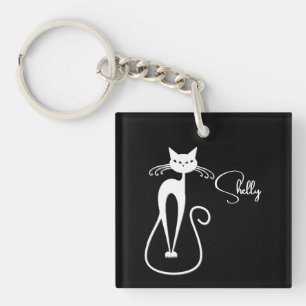 Whimsical Skinny White Cat Persoonlijk Sleutelhanger