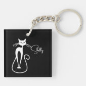 Whimsical Skinny White Cat Persoonlijk Sleutelhanger (Achterkant)