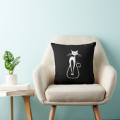 Whimsical Skinny White Cat Zwart Solid Side Kussen (Stoel)