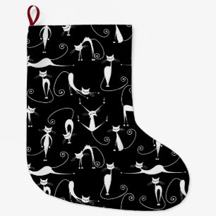 Whimsical Skinny wit kattenpatroon Grote Kerstsok