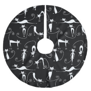 Whimsical Skinny wit kattenpatroon Kerstboom Rok