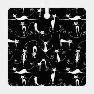 Whimsical Skinny wit kattenpatroon Metalen Ornament