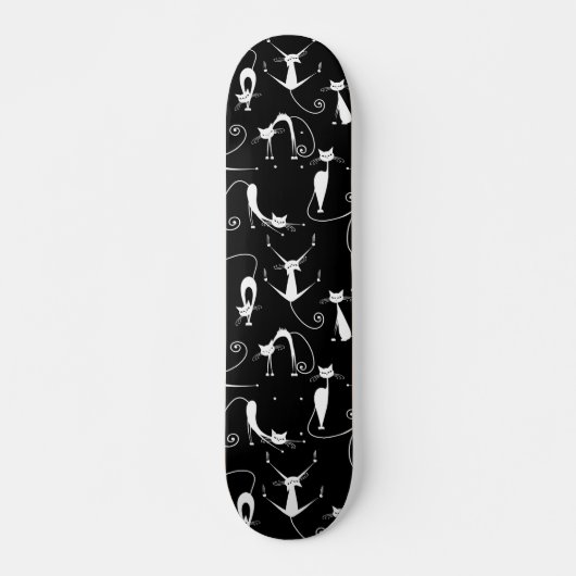 Whimsical Skinny wit kattenpatroon Persoonlijk Skateboard (Voorkant)