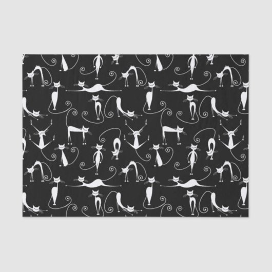 Whimsical Skinny wit kattenpatroon Tissuepapier (Voorkant)