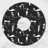 Whimsical Skinny wit kattenpatroon Wijnglaslabel (Voorkant)