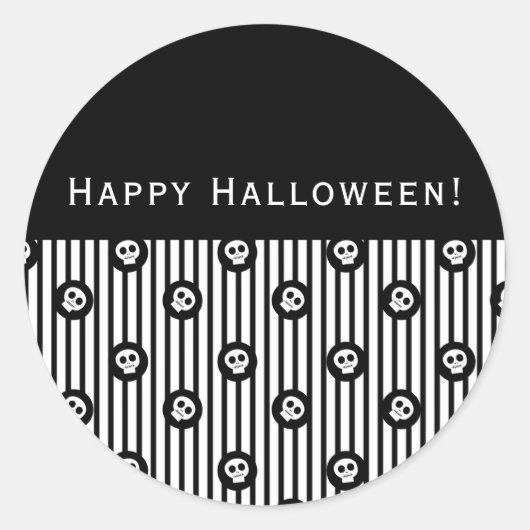 Whimsical Skull Black & White Polka Dots & Stripes Ronde Sticker (Voorkant)