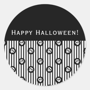 Whimsical Skull Black & White Polka Dots & Stripes Ronde Sticker