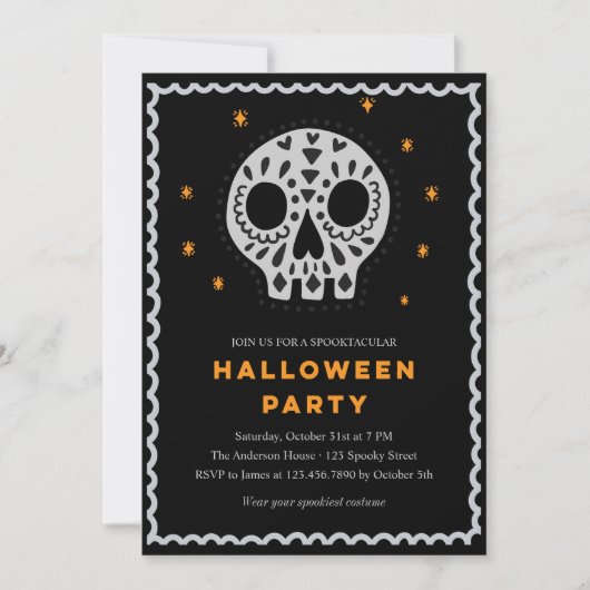 Whimsical Skull Halloween Party Kaart (Voorkant)