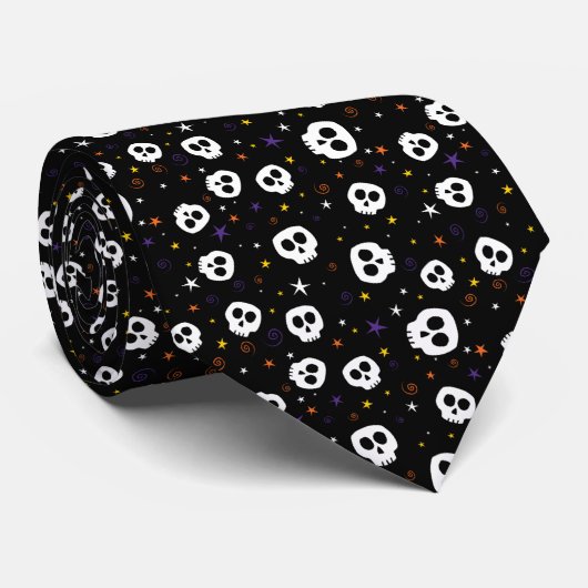 Whimsical Skull Print Zwart Stropdas (Opgerold)